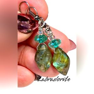 Blue flash labradorite earrings with tourmaline like beads